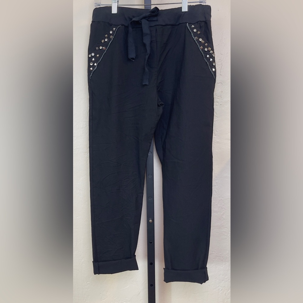 Gigi Moda‎ - Black Crystal Stud Pocket Pants